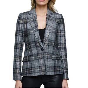 L'AGENCE Diana Metallic Wool Blend Plaid blazer gray - 2